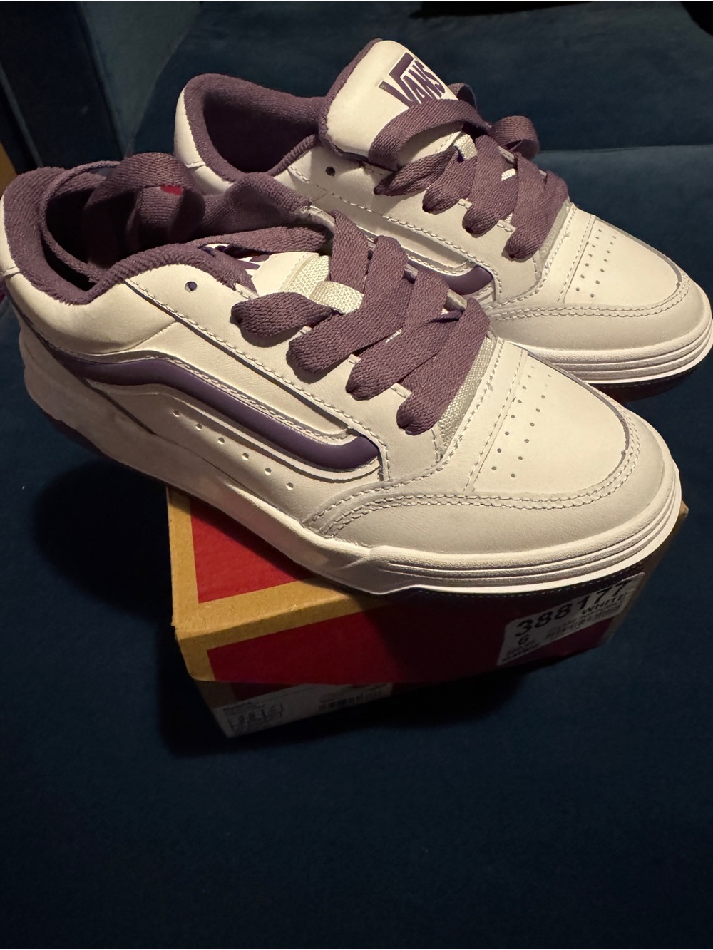 Vans White and Lavender Low-Top Skate Shoes